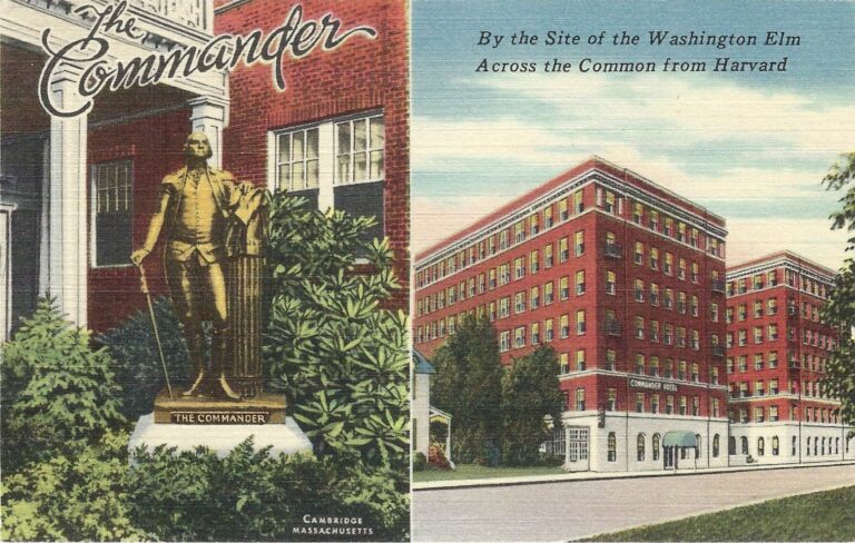 Vintage postcard of The Commander hotel, "across the Common from Harvard."